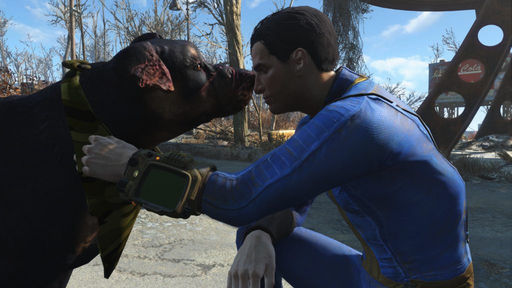 Fallout 4, In-game petting a dog, but... it's not Dogmeat?!