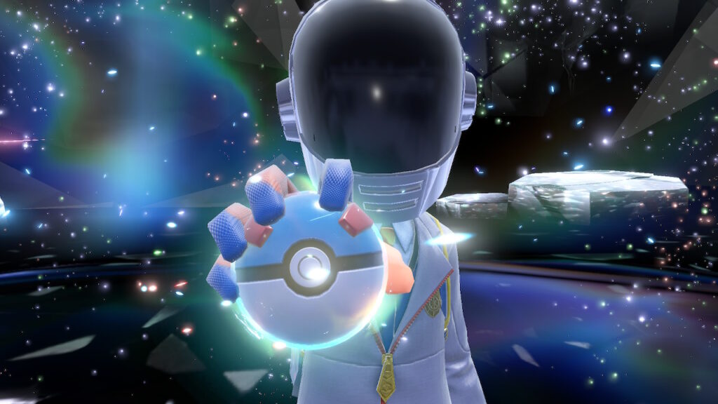 A trainer gathers tera energy in a great ball