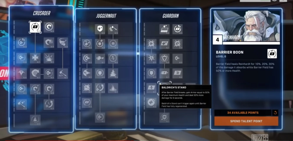 The talent trees that were designed for the now cancelled Overwatch 2 PvE mode