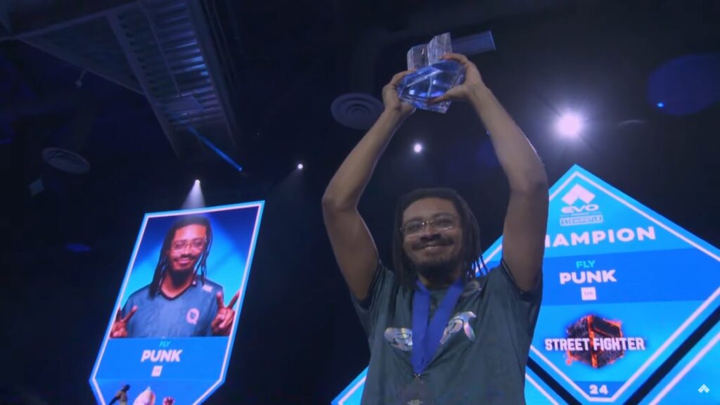 Punk Da God shows off his Evo 2024 trophy